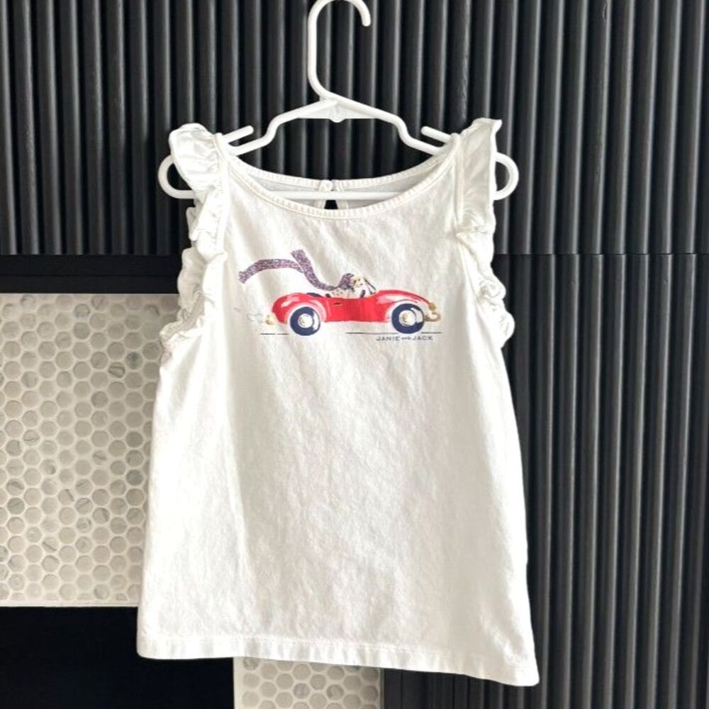 Janie and Jack Girls Size 8 Off-White Dog Ruffle Tank Top - Back to School Deal!